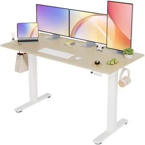 Electric Standing Desk Adjustable Height, 55 x 24 Inch Sit Stand Desk with T-Shaped Frame, 3 Memory Presets & Cable Management for Home Office Computer Workstation, White Frame/Nature Top Electric Standing Desk Adjustable Height, 55 x 24 Inch Sit Stand Desk with T-Shaped Frame, 3 Memory Presets & Cable Management for Home Office Computer Workstation, White Frame/Nature Top