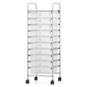 10-Drawer Rolling Storage Cart, Utility Cart | 38"H Metal Frame, Lockable Wheels & Removable Drawers, Multipurpose Art Craft Organizer for Home Office Classroom (Clear) 10-Drawer Rolling Storage Cart, Utility Cart | 38"H Metal Frame, Lockable Wheels & Removable Drawers, Multipurpose Art Craft Organizer for Home Office Classroom (Clear)