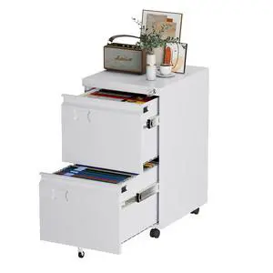 2 Drawer Metal File Cabinet with Lock and Wheels, White | 14.57"W x 17.36"D x 25.79"H rolling cabinet with 5 casters, locking drawers for Letter and A4 folders, Required Assembly 2 Drawer Metal File Cabinet with Lock and Wheels, White | 14.57"W x 17.36"D x 25.79"H rolling cabinet with 5 casters, locking drawers for Letter and A4 folders, Required Assembly