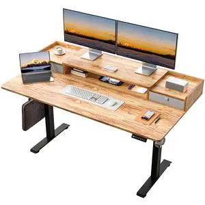 63 x 30 Inch Electric Standing Desk with 2 Drawers, Adjustable Height Widened Stand Up Desk with Storage, Sit to Stand Ergonomic Workstation for Home Office, Light Rustic 63 x 30 Inch Electric Standing Desk with 2 Drawers, Adjustable Height Widened Stand Up Desk with Storage, Sit to Stand Ergonomic Workstation for Home Office, Light Rustic