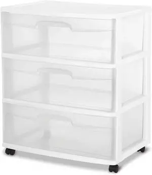 Plastic Storage Drawer Cart, Medium Home Organization Storage Container with 3 Large Clear Drawers With Wheels (White), 3SDC-01 Plastic Storage Drawer Cart, Medium Home Organization Storage Container with 3 Large Clear Drawers With Wheels (White), 3SDC-01