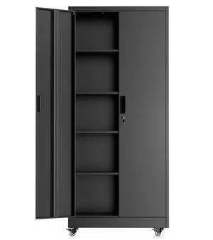 73" H Metal Storage Cabinet with Wheels, Locking Doors and Adjustable Shelves, Black Rolling Steel Tool Cabinet for Home Office, Garage, Warehouse 73" H Metal Storage Cabinet with Wheels, Locking Doors and Adjustable Shelves, Black Rolling Steel Tool Cabinet for Home Office, Garage, Warehouse