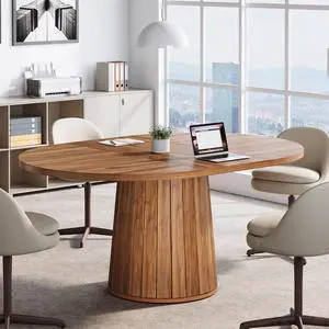 55.11" Oval Conference Table for 4-6 (Brown) | Rustic Meeting Table, Seminar Boardroom Furniture with Wood Base for Office Conference Room 55.11" Oval Conference Table for 4-6 (Brown) | Rustic Meeting Table, Seminar Boardroom Furniture with Wood Base for Office Conference Room