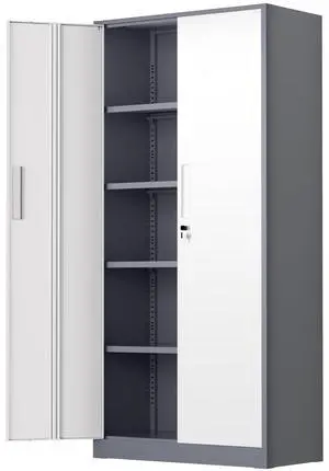 72" Metal Office Storage Locking Cabinet, Lockable Garage Storage Cabinets, High Office Cabinet with Adjustable Shelves for Garage(Grey White) 72" Metal Office Storage Locking Cabinet, Lockable Garage Storage Cabinets, High Office Cabinet with Adjustable Shelves for Garage(Grey White)