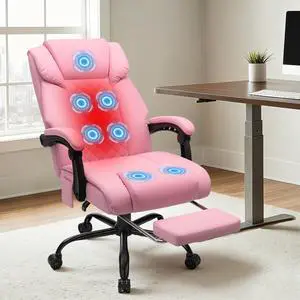 Heated Office Chair Massage Office Chair with Heat 400lbs Executive Reclining Home Desk Chair with Footrest,Linkage Armrests for Heavy People(Pink) Heated Office Chair Massage Office Chair with Heat 400lbs Executive Reclining Home Desk Chair with Footrest,Linkage Armrests for Heavy People(Pink)