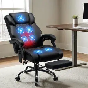 Massage Office Chair with Heat 7 Points Vibration Ergonomic Executive Office Chair with Footrest Reclining High Back Home Office Desk Chairs Black Massage Office Chair with Heat 7 Points Vibration Ergonomic Executive Office Chair with Footrest Reclining High Back Home Office Desk Chairs Black
