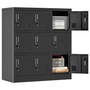 9 Doors Metal Lockers for Employees, Steel Storage Locker with Lock and Card Slot, Employee Lockers for Home, Office, School, Gym, Require Assembly(Black) 9 Doors Metal Lockers for Employees, Steel Storage Locker with Lock and Card Slot, Employee Lockers for Home, Office, School, Gym, Require Assembly(Black)