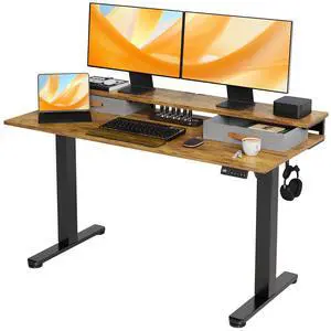 Electric Standing Desk with 2 Drawers, 55 Inch, Rustic Brown | Adjustable height desk with 2 drawers, open cubicle, monitor shelf, cable management, built-in hooks for home office Electric Standing Desk with 2 Drawers, 55 Inch, Rustic Brown | Adjustable height desk with 2 drawers, open cubicle, monitor shelf, cable management, built-in hooks for home office