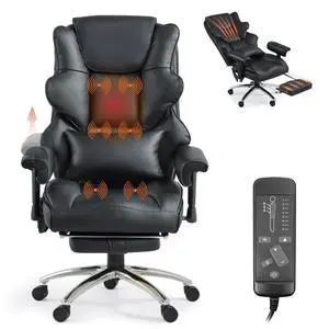 Vibration Massage Heated Office Desk Chair with Foot Rest, Black | Reclining Backrest,Adjustable Armrest,High Back Leather Desk Chair,Lumbar Support,Home Office,Executive,Ergonomic Vibration Massage Heated Office Desk Chair with Foot Rest, Black | Reclining Backrest,Adjustable Armrest,High Back Leather Desk Chair,Lumbar Support,Home Office,Executive,Ergonomic