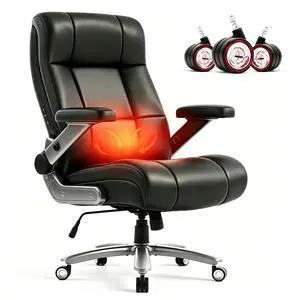 Big and Tall Office Chair with Massage Heat for Heavy Duty People | 7.09'' Extra Wide Seat,Flip Arms, Leather Ergonomic with Thick Spring Cushion Big and Tall Office Chair with Massage Heat for Heavy Duty People | 7.09'' Extra Wide Seat,Flip Arms, Leather Ergonomic with Thick Spring Cushion