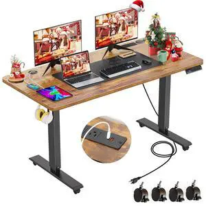 55 x 24inch Electric Standing Desk Adjustable Height with Power Outlets, Stand up Desk with Wheels,Outlets, Mouse Pad, Preset Heights Home Office Gaming Computer Workstations TableBrown 55 x 24inch Electric Standing Desk Adjustable Height with Power Outlets, Stand up Desk with Wheels,Outlets, Mouse Pad, Preset Heights Home Office Gaming Computer Workstations TableBrown