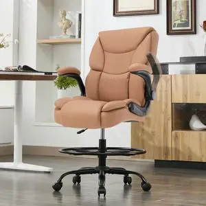 500LBS Drafting Chair, High Back Safer Standing Desk Chair, Executive Tall Office Chair with Flip-up Armrests, Upholstered PU Leather Task Chair, Ergonomic Seat with Adjustable Height&Foot Ring, Brown 500LBS Drafting Chair, High Back Safer Standing Desk Chair, Executive Tall Office Chair with Flip-up Armrests, Upholstered PU Leather Task Chair, Ergonomic Seat with Adjustable Height&Foot Ring, Brown