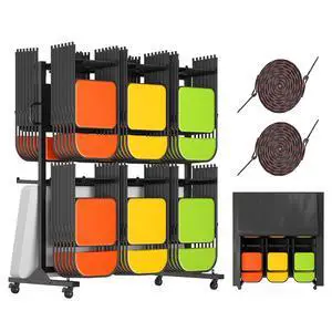 Folding Chair Rack and Table Cart for 12 Tables or 84 Chairs | Heavy-Duty Folding Chair Cart with 1100 LBS Capacity, Wheels, 2 Elastic Cords and Cover, Glossy Black Folding Chair Rack and Table Cart for 12 Tables or 84 Chairs | Heavy-Duty Folding Chair Cart with 1100 LBS Capacity, Wheels, 2 Elastic Cords and Cover, Glossy Black