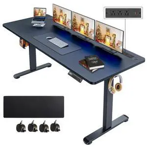 Electric Standing Desk with Power Outlets and USB-C Port, 63 x 24 Inches Adjustable Height Sit Stand Up Desk for Home Office, Adjustable Desk with Memory Preset and Wheels, Black Electric Standing Desk with Power Outlets and USB-C Port, 63 x 24 Inches Adjustable Height Sit Stand Up Desk for Home Office, Adjustable Desk with Memory Preset and Wheels, Black