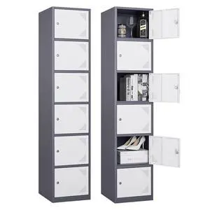 Metal Locker with 6 Doors, 71" Lockers for Employees Steel Storage Locker, Lockable Locker Cabinet for School, Gym, Home Office and GarageGrey White Metal Locker with 6 Doors, 71" Lockers for Employees Steel Storage Locker, Lockable Locker Cabinet for School, Gym, Home Office and GarageGrey White