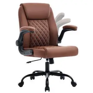 Executive Office Chair with Lumbar Support & Flip-up Arms, Brown | Ergonomic Desk Chair, 90115° Tilt & Rocking, 20.1" Wide Seat, PU Leather, for Home Offices & Conference Rooms, 300Lbs Executive Office Chair with Lumbar Support & Flip-up Arms, Brown | Ergonomic Desk Chair, 90115° Tilt & Rocking, 20.1" Wide Seat, PU Leather, for Home Offices & Conference Rooms, 300Lbs