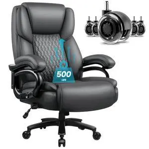 Big and Tall Office Chair 500lbs with Lumbar Support, Ergonomic Heavy Duty Black Office Chair, Leather Office Executive Chair with Quiet Rubber Wheels, Grey Office Comfortable Chair for Heavy People Big and Tall Office Chair 500lbs with Lumbar Support, Ergonomic Heavy Duty Black Office Chair, Leather Office Executive Chair with Quiet Rubber Wheels, Grey Office Comfortable Chair for Heavy People