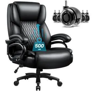 Big and Tall Office Chair 500lbs, Heavy Duty Executive Office Leather Chair for Heavy People, High Back Ergonomic Office Chair with Lumbar Support & Quiet Rubber Wheels, Extra Padded Seat, Black Big and Tall Office Chair 500lbs, Heavy Duty Executive Office Leather Chair for Heavy People, High Back Ergonomic Office Chair with Lumbar Support & Quiet Rubber Wheels, Extra Padded Seat, Black