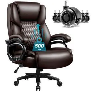 X-Large Office Chair 500 Lbs Capacity, Ergonomic PU Leather Executive Chair with Lumbar Support & Quiet Rubber Wheels, Comfy Heavy Duty Desk Chairs for Heavy People, Brown X-Large Office Chair 500 Lbs Capacity, Ergonomic PU Leather Executive Chair with Lumbar Support & Quiet Rubber Wheels, Comfy Heavy Duty Desk Chairs for Heavy People, Brown