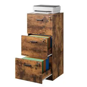 3 Drawer Wood File Cabinet for Home Office, Fits Letter and A4 Size | Wooden Filing Cabinet with Lock, Vertical File Storage Cabinet, Easy Assembly, Rustic Brown 3 Drawer Wood File Cabinet for Home Office, Fits Letter and A4 Size | Wooden Filing Cabinet with Lock, Vertical File Storage Cabinet, Easy Assembly, Rustic Brown