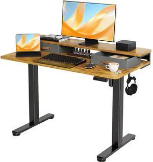 Electric Standing Desk with 2 Drawers, 48 Inch, Rustic Brown | 28.35-46.46in adjustable height, 3 memory presets, monitor shelf, cable management and hooks for home office Electric Standing Desk with 2 Drawers, 48 Inch, Rustic Brown | 28.35-46.46in adjustable height, 3 memory presets, monitor shelf, cable management and hooks for home office