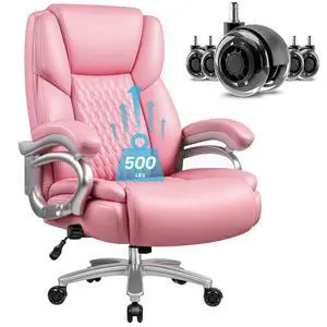 Big and Tall Office Chair 500lbs, Heavy Duty Executive Office Leather Chair for Heavy People, High Back Ergonomic Office Chair with Lumbar Support & Quiet Rubber Wheels, Extra Padded Seat, Pink Big and Tall Office Chair 500lbs, Heavy Duty Executive Office Leather Chair for Heavy People, High Back Ergonomic Office Chair with Lumbar Support & Quiet Rubber Wheels, Extra Padded Seat, Pink