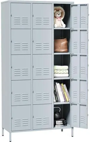 Metal Lockers for Employees,Lockable Storage Locker with Shelf,Large Lockers for Storage with Leg,Gym Locker,Steel Employee lockers for Home Office School Gym Garage (Grey,15 Door) Metal Lockers for Employees,Lockable Storage Locker with Shelf,Large Lockers for Storage with Leg,Gym Locker,Steel Employee lockers for Home Office School Gym Garage (Grey,15 Door)