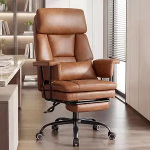 Big and Tall Office Chair, PU Leather High Back Executive Office Chair with Adjustable Lumbar Support, Gaming Chair with Padded Arm and Pillow, Height Adjustment, Footrest, Brown Big and Tall Office Chair, PU Leather High Back Executive Office Chair with Adjustable Lumbar Support, Gaming Chair with Padded Arm and Pillow, Height Adjustment, Footrest, Brown