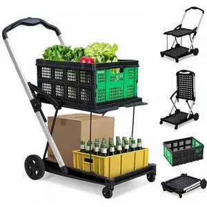 Heavy Duty 2-Tier Collapsible Garden Cart Lightweight Aluminum Frame 360° Swivel Wheels Removable Crate for Market, Home, Supermarket 198 lbs Capacity, Green Heavy Duty 2-Tier Collapsible Garden Cart Lightweight Aluminum Frame 360° Swivel Wheels Removable Crate for Market, Home, Supermarket 198 lbs Capacity, Green