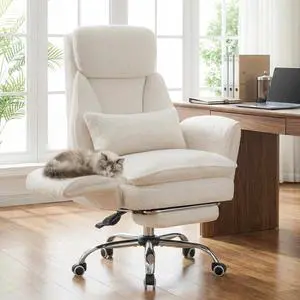 Criss Cross Office Chair with Armrests & Wheels, Big and Tall Office Chair with Footrest, Flip Armrests for Pets, Wide Seat Cross Legged Desk Chair, Ergonomic Computer Chair, Teddy, White Criss Cross Office Chair with Armrests & Wheels, Big and Tall Office Chair with Footrest, Flip Armrests for Pets, Wide Seat Cross Legged Desk Chair, Ergonomic Computer Chair, Teddy, White