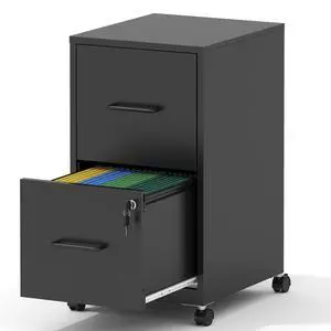2 Drawer Mobile File Cabinet, Metal Under Desk Filing Cabinet with Lock and Wheels, Home Office Rolling File Cabinet for Legal/Letter Hanging File Folders, Un-Assembled, Black 2 Drawer Mobile File Cabinet, Metal Under Desk Filing Cabinet with Lock and Wheels, Home Office Rolling File Cabinet for Legal/Letter Hanging File Folders, Un-Assembled, Black