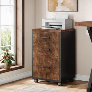 Triebsigns 3 Drawer File Cabinet, Vertical Mobile Filing Cabinet, Under Desk Rolling Printer Stand for Home Office, fits A4 or Letter Size (Brown) Triebsigns 3 Drawer File Cabinet, Vertical Mobile Filing Cabinet, Under Desk Rolling Printer Stand for Home Office, fits A4 or Letter Size (Brown)