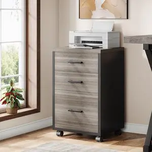 Triebsigns 3 Drawer File Cabinet, Vertical Mobile Filing Cabinet, Under Desk Rolling Printer Stand for Home Office, fits A4 or Letter Size (Grey) Triebsigns 3 Drawer File Cabinet, Vertical Mobile Filing Cabinet, Under Desk Rolling Printer Stand for Home Office, fits A4 or Letter Size (Grey)