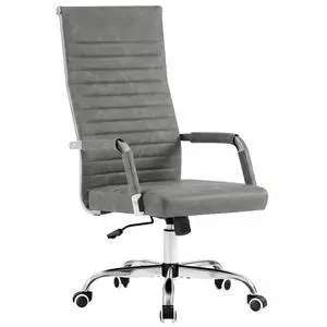 Ribbed Office Chair High Back PU Leather Executive Conference Chair Adjustable Swivel Chair with Arms (Bicolor Vintage Grey) Ribbed Office Chair High Back PU Leather Executive Conference Chair Adjustable Swivel Chair with Arms (Bicolor Vintage Grey)