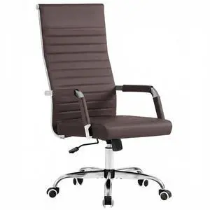 Ribbed Office Chair High Back PU Leather Executive Conference Chair Adjustable Swivel Chair with Arms (Bicolor Retro Brown) Ribbed Office Chair High Back PU Leather Executive Conference Chair Adjustable Swivel Chair with Arms (Bicolor Retro Brown)