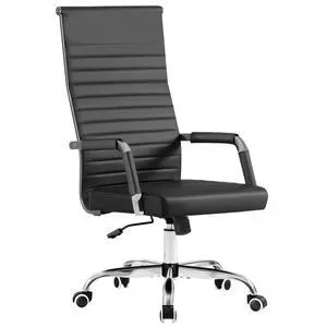 Ribbed Office Chair High Back PU Leather Executive Conference Chair Adjustable Swivel Chair with Arms, Black Ribbed Office Chair High Back PU Leather Executive Conference Chair Adjustable Swivel Chair with Arms, Black