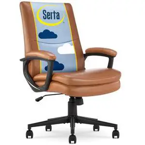 Executive Office Chair with Lumbar Support, Fixed Arms Leather Chair | Comfort Modern, Semi-Plush Foam Seat Cushion, Adjustable Height & Tilt, Back Pain Relief Chair, Desk Chair with Wheel, Cognac Executive Office Chair with Lumbar Support, Fixed Arms Leather Chair | Comfort Modern, Semi-Plush Foam Seat Cushion, Adjustable Height & Tilt, Back Pain Relief Chair, Desk Chair with Wheel, Cognac