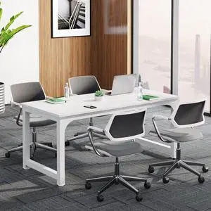 Small Conference Table, 62.9" W x 31.5" D Meeting Room Table Boardroom Desk for Office Conference Room, Splicing Board with Metal Frame, White Small Conference Table, 62.9" W x 31.5" D Meeting Room Table Boardroom Desk for Office Conference Room, Splicing Board with Metal Frame, White