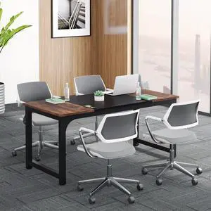 Conference Table, 63" W x 31.5" D Meeting Room Table Boardroom Desk for Office Conference Room, Splicing Board with Metal Frame, Rustic Brown/Black Conference Table, 63" W x 31.5" D Meeting Room Table Boardroom Desk for Office Conference Room, Splicing Board with Metal Frame, Rustic Brown/Black