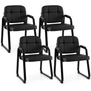 Waiting Room Guest Chairs Set of 4, Leather Office Reception Chairs with Padded Armrests, Sled Base, Metal Frame, Stationary Side Chairs No Wheels for Conference Meeting Lobby Home, Black Waiting Room Guest Chairs Set of 4, Leather Office Reception Chairs with Padded Armrests, Sled Base, Metal Frame, Stationary Side Chairs No Wheels for Conference Meeting Lobby Home, Black