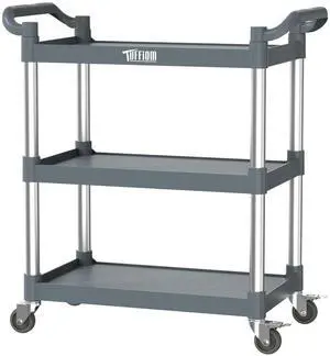 3-Tier Plastic Service Utility Cart with Wheels,Heavy Duty 390lbs Capacity,Commercial Rolling for Restaurant, Foodservice, Office, Warehouse, Gray 24.6''L x 15.8''W x 37.4''H 3-Tier Plastic Service Utility Cart with Wheels,Heavy Duty 390lbs Capacity,Commercial Rolling for Restaurant, Foodservice, Office, Warehouse, Gray 24.6''L x 15.8''W x 37.4''H