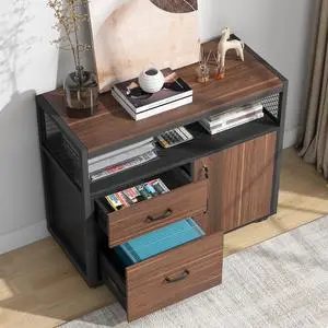 Modern File Cabinet with Drawers for Letter-Sized File and Door, Lockable lateral Filing Cabinet Printer Stand with Storage Shelves and with Rolling Caster for Home Office (Dark Walnut) Modern File Cabinet with Drawers for Letter-Sized File and Door, Lockable lateral Filing Cabinet Printer Stand with Storage Shelves and with Rolling Caster for Home Office (Dark Walnut)