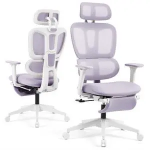 Ergonomic Office Chair with Footrest and Dynamic Lumbar Support, Purple | Reclining high-back computer chair, memory foam seat, 2D armrests, 2D headrest, mesh desk chair for home office, long hours Ergonomic Office Chair with Footrest and Dynamic Lumbar Support, Purple | Reclining high-back computer chair, memory foam seat, 2D armrests, 2D headrest, mesh desk chair for home office, long hours