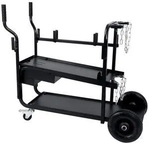 Low Profile Heavy Duty Welding cart with Locking Front casters and Large Rear Wheels with Full Size Gas Cylinder Capacity Low Profile Heavy Duty Welding cart with Locking Front casters and Large Rear Wheels with Full Size Gas Cylinder Capacity