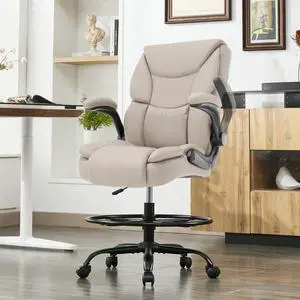 500LBS Drafting Chair, High Back Safer Standing Desk Chair, Executive Tall Office Chair with Flip-up Armrests, Upholstered PU Leather Task Chair, Ergonomic Seat with Adjustable Height&Foot Ring,Beige 500LBS Drafting Chair, High Back Safer Standing Desk Chair, Executive Tall Office Chair with Flip-up Armrests, Upholstered PU Leather Task Chair, Ergonomic Seat with Adjustable Height&Foot Ring,Beige