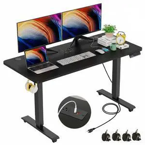 48 x 24 inch Standing Desk Electric Adjustable Height with Power Outlets, Stand up Desk with Ergonomic Workstation, Preset Heights Home Office Gaming Computer Workstations Table(Black) 48 x 24 inch Standing Desk Electric Adjustable Height with Power Outlets, Stand up Desk with Ergonomic Workstation, Preset Heights Home Office Gaming Computer Workstations Table(Black)
