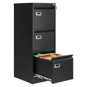 3 Drawer File Cabinet with Lock, Metal Filing Cabinets for Home Office, Vertical Black Locking File Caninet, Steel Narrow Three Drawer File Cabnet for Letter/Legal / A4 / B4- Assembly Required 3 Drawer File Cabinet with Lock, Metal Filing Cabinets for Home Office, Vertical Black Locking File Caninet, Steel Narrow Three Drawer File Cabnet for Letter/Legal / A4 / B4- Assembly Required