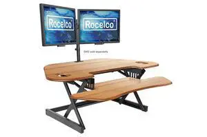46" Large Height Adjustable Corner Standing Desk Converter - Quick Sit Stand Up Dual Monitor Riser - Gas Spring Assist Computer Workstation - Wide Keyboard Tray - Teak Wood Grain (R CADRT-46) 46" Large Height Adjustable Corner Standing Desk Converter - Quick Sit Stand Up Dual Monitor Riser - Gas Spring Assist Computer Workstation - Wide Keyboard Tray - Teak Wood Grain (R CADRT-46)