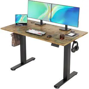 Electric Standing Desk Adjustable Height, 48 x 24 Inch Sit Stand Desk with T-Shaped Frame, 3 Memory Presets & Cable Management for Home Office Computer Workstation, Black Frame/Rustic Brown Top Electric Standing Desk Adjustable Height, 48 x 24 Inch Sit Stand Desk with T-Shaped Frame, 3 Memory Presets & Cable Management for Home Office Computer Workstation, Black Frame/Rustic Brown Top