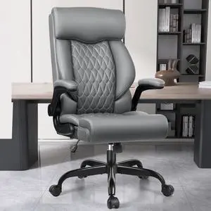 High Back Executive Office Chair - Ergonomic Computer Desk with Rocking Function, Leather Managerial with Adjustable Flip-Up Armrests and Lumbar Support High Back Executive Office Chair - Ergonomic Computer Desk with Rocking Function, Leather Managerial with Adjustable Flip-Up Armrests and Lumbar Support